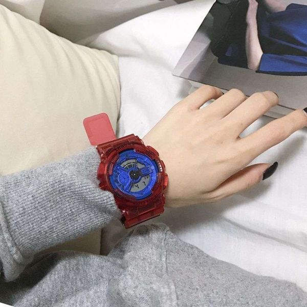 

display waterproof transparent dual electronic men's new lovers fashion trend sports watch lm65u4v9, Slivery;brown