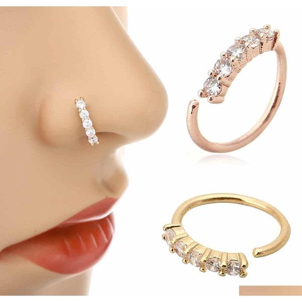 

1pc 3 colors chic small thin 5 crystals rhinestone charming nose hoop ring for women girl earring fashion jewelry d9ijv 5u8a4, Silver