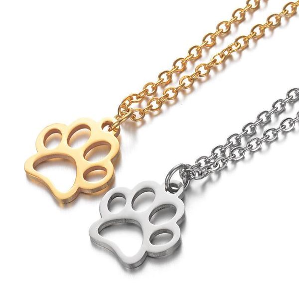 

316l stainless steel animal charm necklace gold steel tone hollow out lovely cat dog print pendant long chain necklace1, Silver