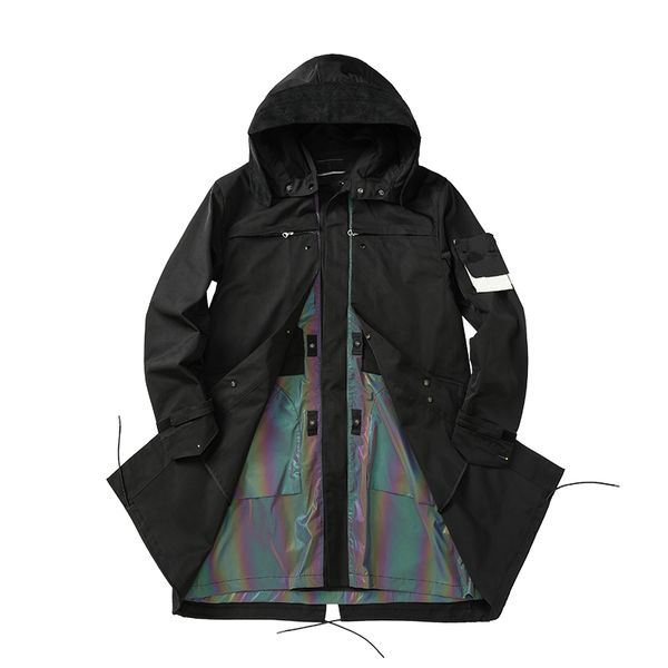 

toney 2020 konng gonng spring and autumn long windbreaker mens jacket reflective long coat long windbreaker jacket, White;black