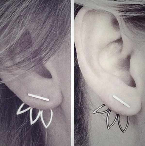 

double siede hollow lotus flower stud earrings for women punk gift fashion jewelry crown earrings gold silver high quality, Golden