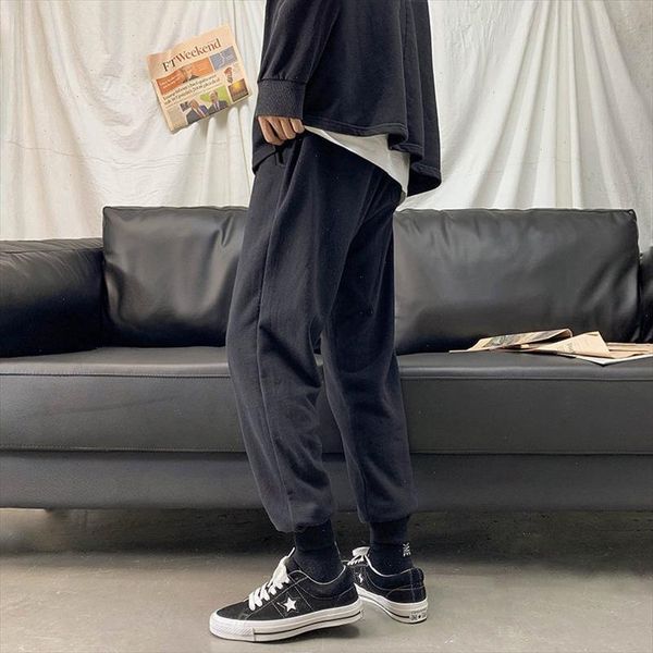 

neploha mens casual oversize sweatpants 2020 autumn winter korean man joggers streetwear men solid color trousers pants, Black