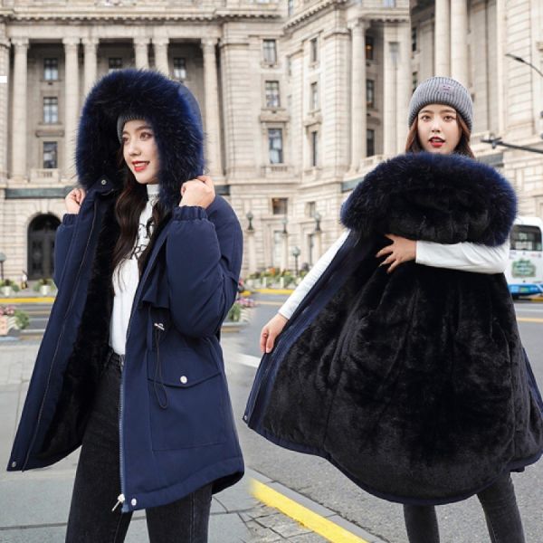 

Winter 2021 New Warm Long Jacket Hair Hoodie Kpop Style Streetwear Vintage 4eqd LFFT, Black
