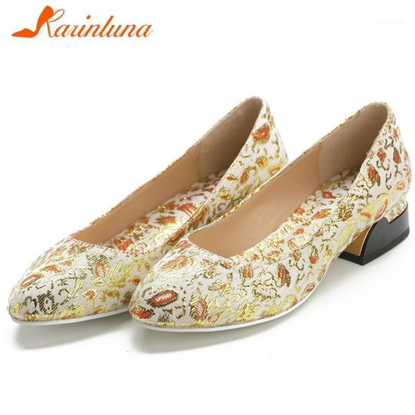 

dress shoes karin ladies 2021 shallow flower pumps casual low chunky heels women office fashion colorful embroider woman1, Black
