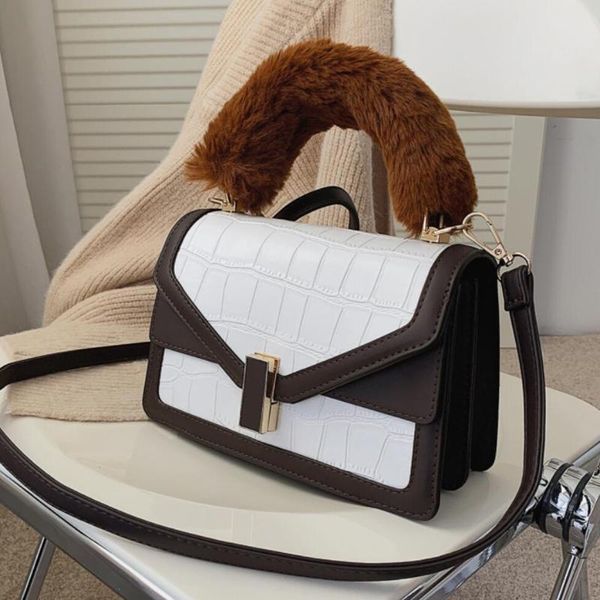 

crocodile pattern plush tote bag 2020 fashion new quality pu leather women's designer handbag vintage shoulder messenger bag