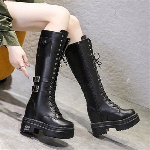 

female 2021 new fall knee high heels 10 in rentals up to fashion women's leather boots 8wlb, Black