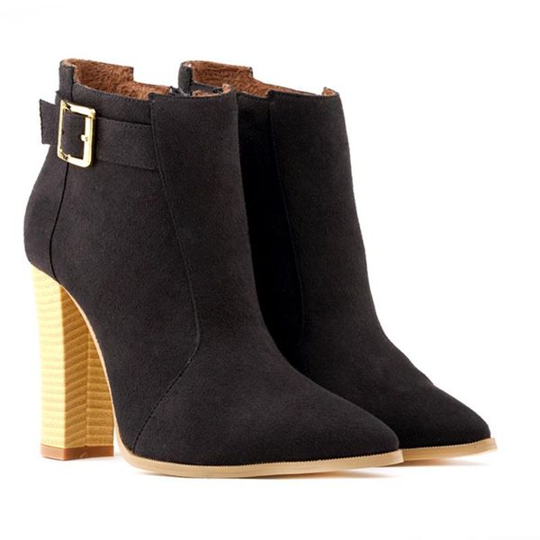 

women ankle boots warm flock black high heels platform short booties shoes heels pointed-toe autumn winter women boots 2020