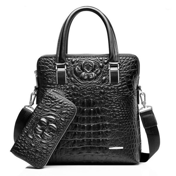 

briefcases men business handbags lapbags solid color crocodile leather fashion shoulder bag 2 sets1