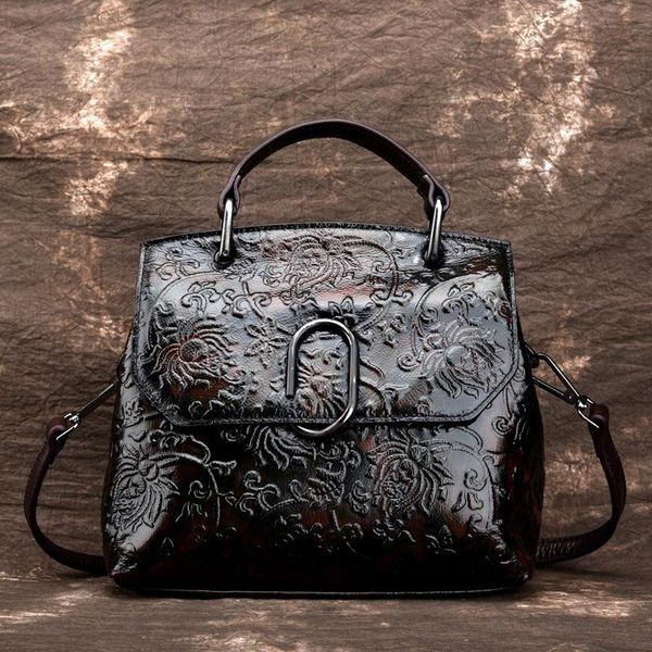 

embossed genuine leather sling cross body messenger tote handbag retro natural skin women shoulder handle bags