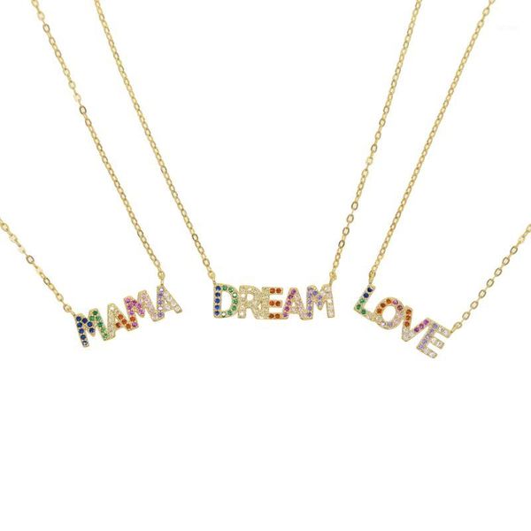 

dropshipping real 925 sterling silver meaning customize colorful cz paved letter mama love dream word necklace for women girl1