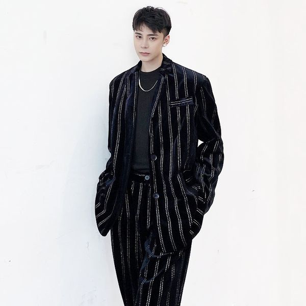 

2020 pieces men two of matching jackets male corduroy vintage stripes blazers straight jacket 5p4w, White;black