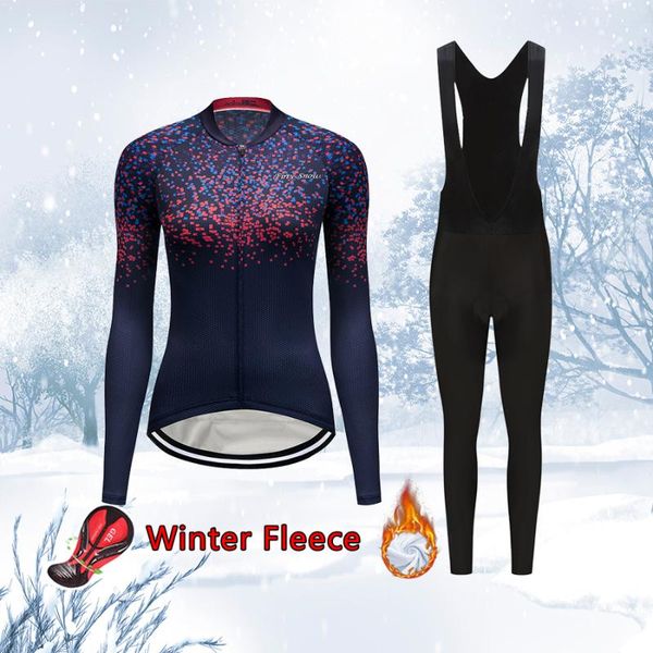 

racing sets women winter cycling jersey set 2021 fashion road bike clothing thermal fleece bicycle clothes female dress mtb suit uniform kit, Black;blue