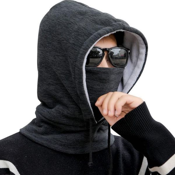 

winter warm beanies hat men thermal fleece cycling cap windproof skiing hiking hat bike motorcycle neck warmer helmet, Black