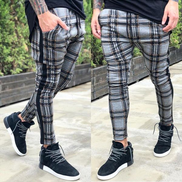 

pants new men vogue vintage plaid zippers casual pencil pants trousers men side striped pockets casual harem pants trouser, Black