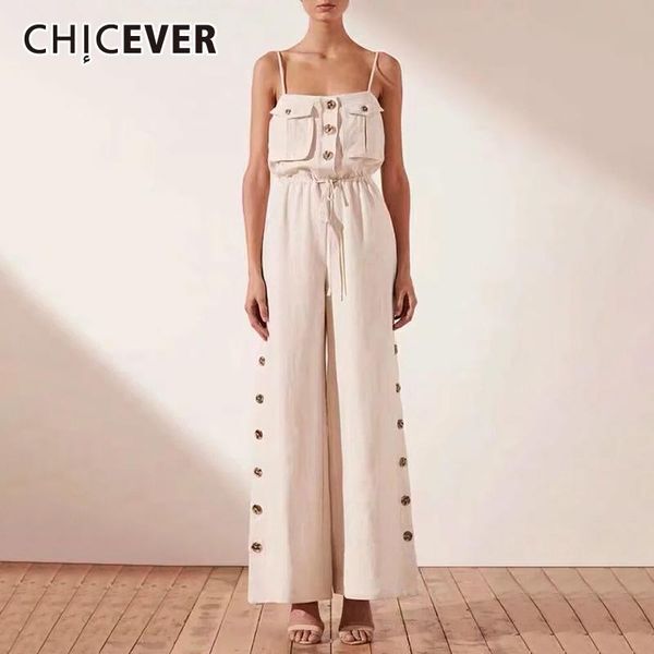 

chicever casual loose sling jumpsuit for women square collar high waist lace up wide leg jumpsuits female fashion clothes autumn, Black;white