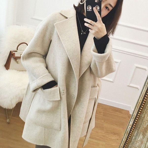 

new mid long cashmere coat in autumn and winter, Black