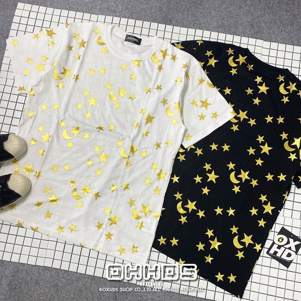 

2020 gold new full moon star loose couple cotton short sleeve t shirt tjyy, White