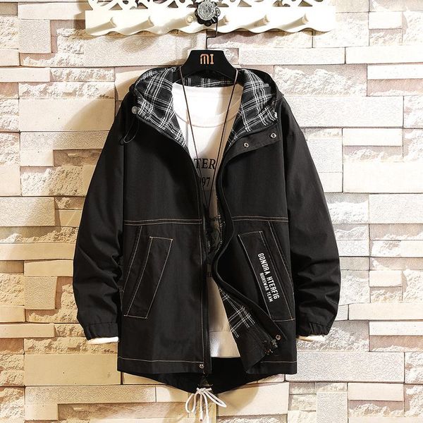 

men streetwear hooded jackets 2021 loose windbreaker male hip hop baggy coat homme harajuku outwear, Black;brown