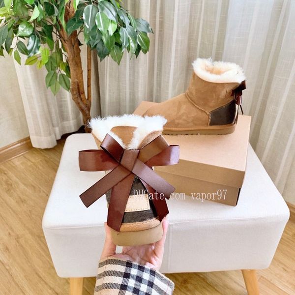 

2020 bow-knot wgg womens australia classic tall half sneakers uggs wggs ugg bow girl snow winter ankle boots leather shoes, Black