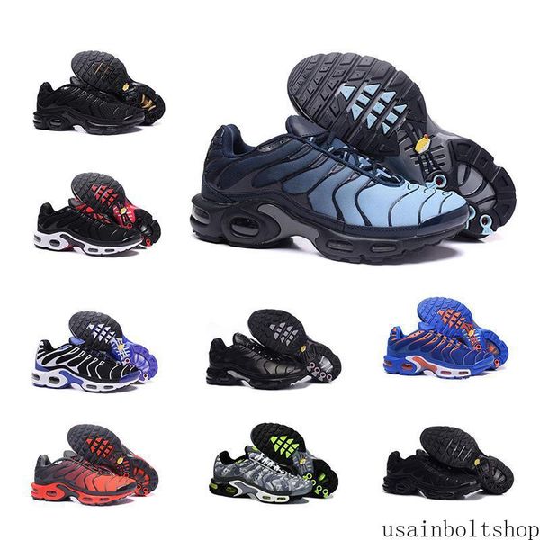 

2020 tn plus mens running shoes trainers triple black white psychic hyper blue voltage purple yellow bright men sports sneaker 40-45 usain