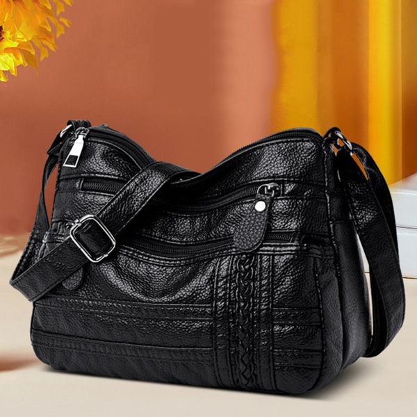 

women shoulder bag casual patchwork wild multi-layer zipper solid color adjustable handbags female bag 2020 new fashion