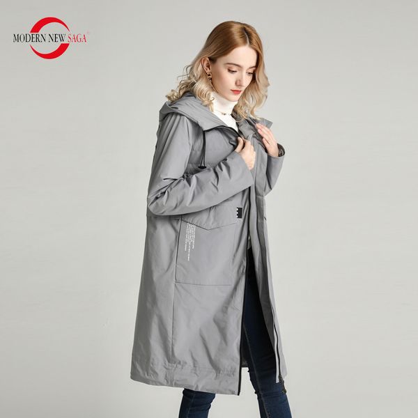 

modern new saga spring women coat trench coat hooded women long jacket cotton padded coats autumn women coats windbreaker 201029, Black
