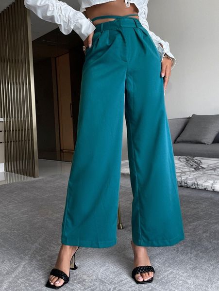 

glamaker high waist tie back wide leg pants n7fr#, Black;white