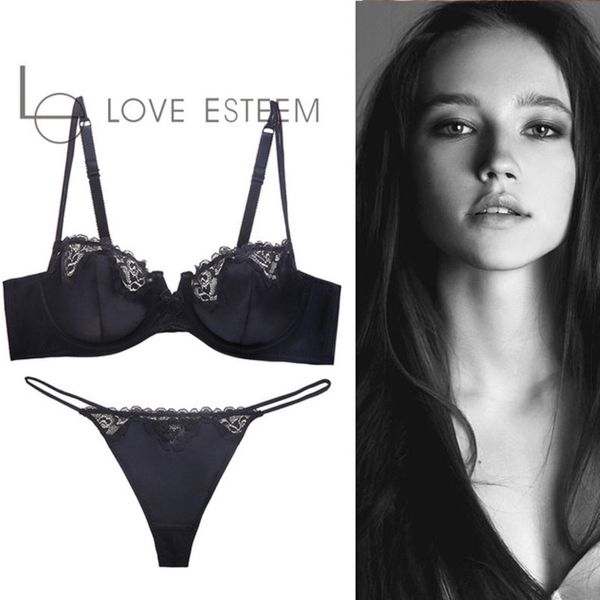 

bra set ultra-thin gathered lace underwear set french bra lj201031, Red;black