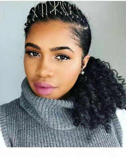 

100 human women hair er wrap drawstring ponytail hairpiece kinky curly afro bun hair extension ponytails 120g, Black