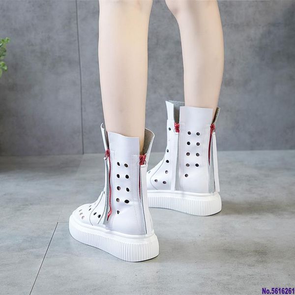 

genuine leather boots autumn shoes woman 2020 hallow breathable casual women's shoes zip ankle boots for women platform, Black