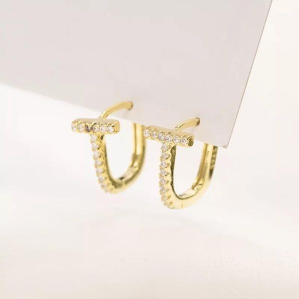

hoop & huggie 925 sterling silver earring fashion zircon t-shaped geometric ear ring wild temperament trend female jewelry1, Golden;silver