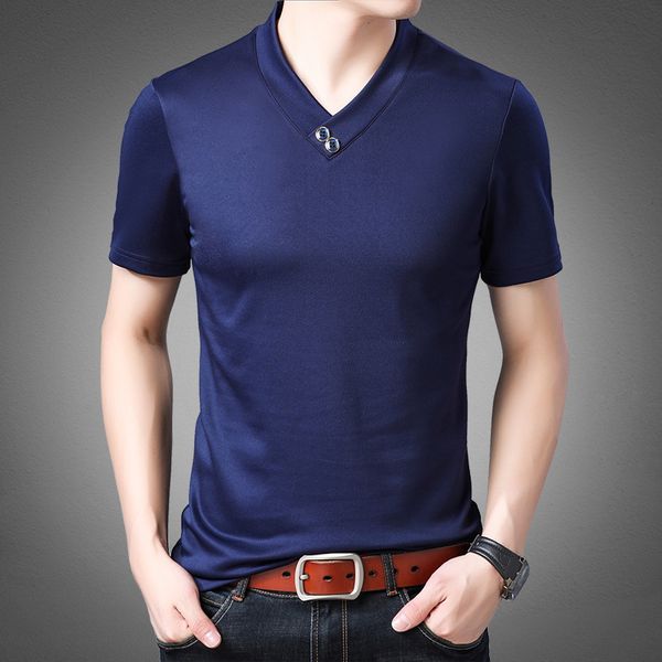 

short-sleeved sweetheart collar summer young men's wear 2020 new half-sleeved v-neck solid color t-shirt wholesale, White;black