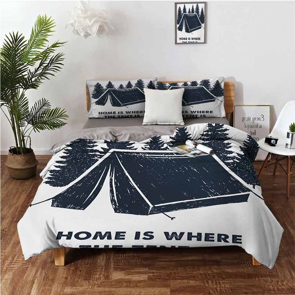 

home is where the tent is lettering with pine trees camping travel themecartoon skin friendly three piece set