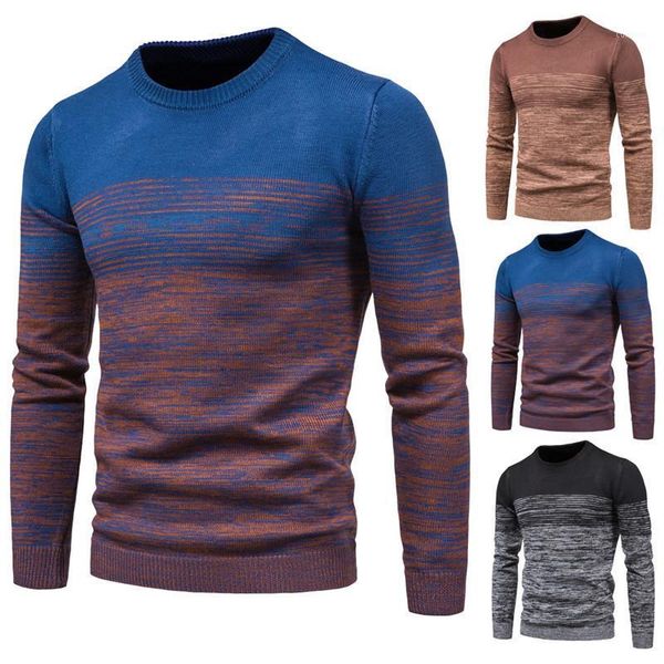 

fall 2021 new men's knitted round neck mixed color pullover sweater1, White;black