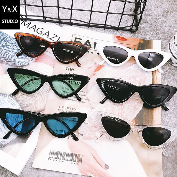 

new hip hop net red ins glasses korean version of chaoyuansufeng cat eye sunglasses, White;black