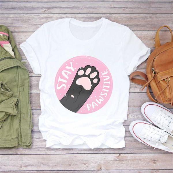 

women t shirts cartoon cat paw funny letter pet animal cute ladies print lady womens graphic t shirt female tee shirt, White