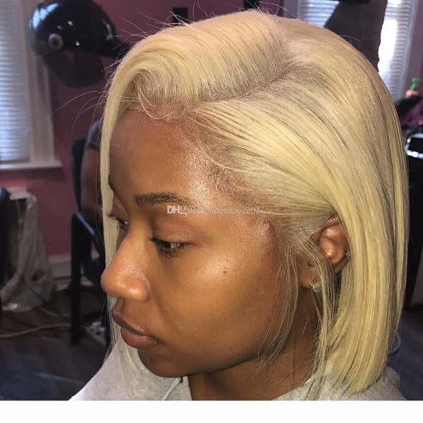 

8a blonde full lace wigs 613 brazilian virgin hair straight gluless blonde lace front human hair wig for black white women, Black;brown