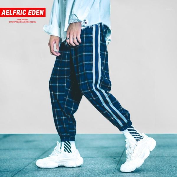 

aelfric eden hip hop plaid stripe patchwork harem pants casual trousers men 2018 autumn jogger male sweatpants streetwear b0421, Black