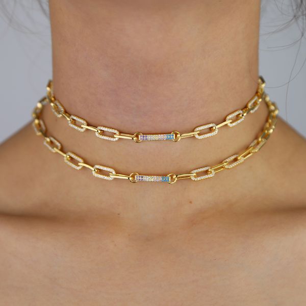 

gold filled square link chain iced out bling sparking cubic zirconia cz women charm choker modern delicate chain necklace jewels t200113, Silver