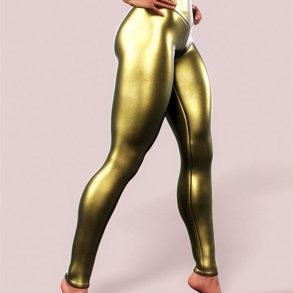 

women fashion casual skinny pants shiny leather front and back v-waist leggings leather trousers 201204, Black