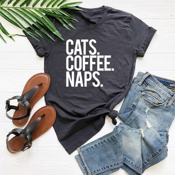 

cats coffee naps print women tshirt cotton casual funny t shirt for lady yong girl tee hipster drop ship s-343, White