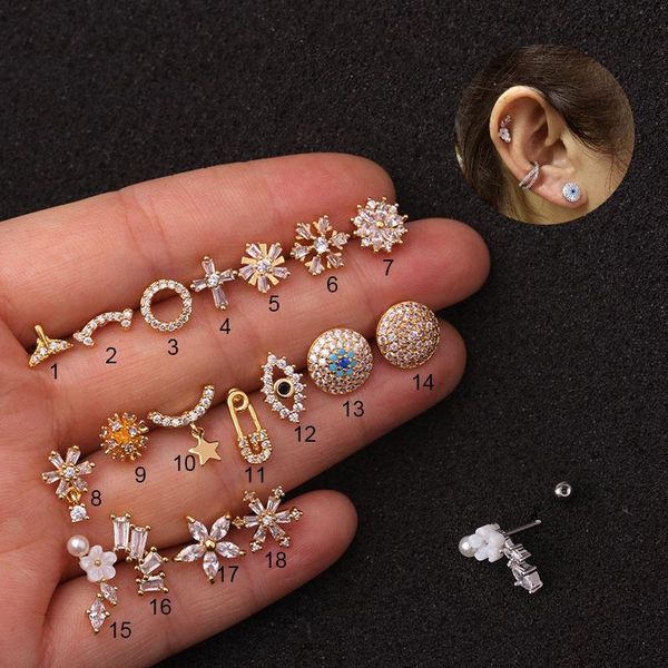 

stud 1piece piercing earrings for women 2021 fashion jewelry trend eye flowers airplane brooch earring christmas gift, Golden;silver