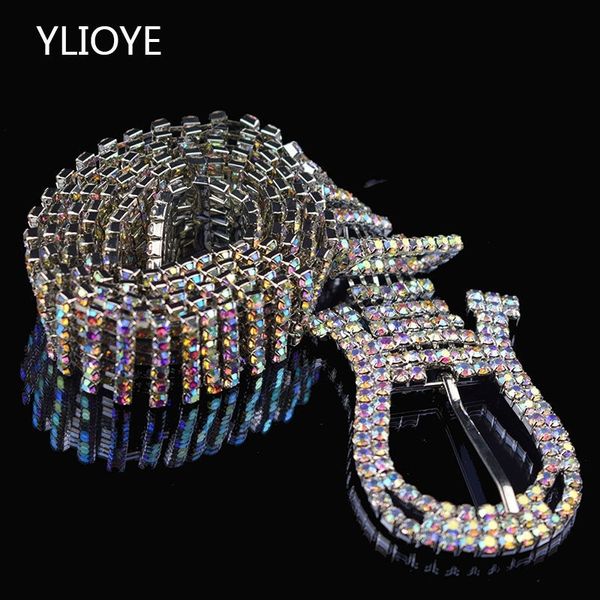

6 rows stage belly dance waist chain lengthened crystal metal drill belt ladies costume rhinestone waist chain t200508, Silver