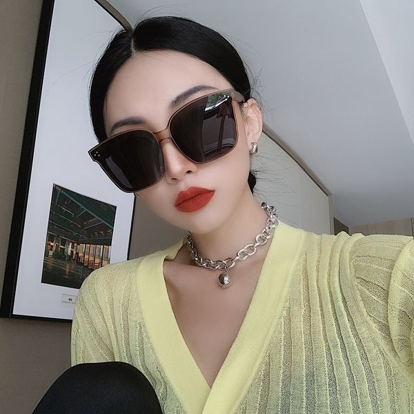 

lfor box frosted brown polarized men and women lovers 2020 net red big round face sunglasses m, White;black