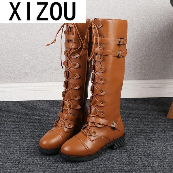 

boots knee-high women fashion zipper casual woman retro square heel rubber flock winter buckle botas mujer, Black
