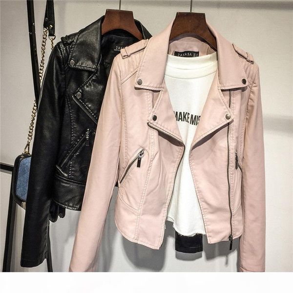 

black pink s m l  vintage women punk biker motorcycle lapel soft leather zipper slim jacket coat outerwear