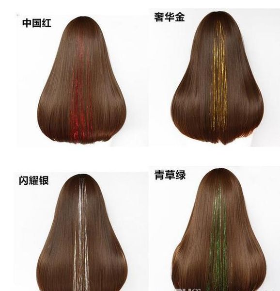 

colorful metallic glitter tinsel laser fibre hair wig hair extension accessories hairpiece clip cosplay wig part wmtqqr xhhair