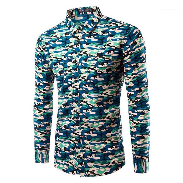 Erkek Casual Gömlek Toptan Kamuflaj Erkek Uzun Kollu Slim Fit Ordu Camo Gömlek Yıkıcı Desen Camisa Hombre1