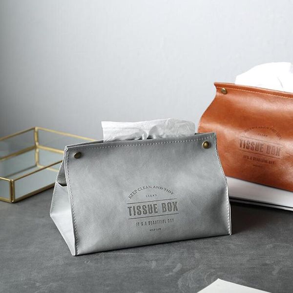 

tissue boxes & napkins creative pu leather box soft foldable napkin holder letter print case home kitchen paper storage box1