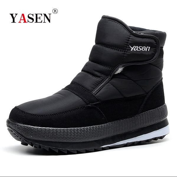 

snow shoes men boots winter with fur 2019 warm snow boots men winter work casual shoes sneakers high rubber ankle boots t200305, Black